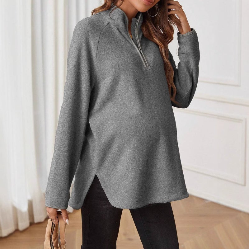 Women's Maternity Solid Colour Zip-Up Long Sleeve Sweatshirt - Image 2