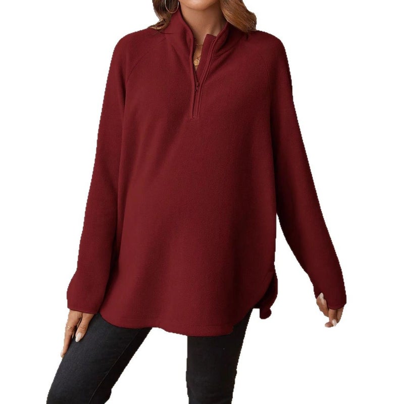 Women's Maternity Solid Colour Zip-Up Long Sleeve Sweatshirt - Image 5