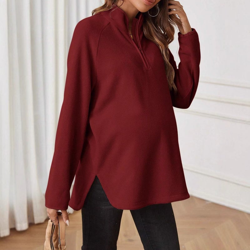 Women's Maternity Solid Colour Zip-Up Long Sleeve Sweatshirt - Image 3