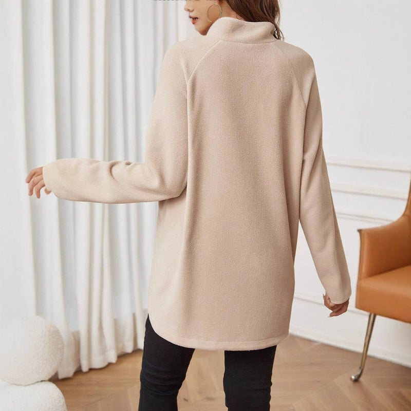 Women's Maternity Solid Colour Zip-Up Long Sleeve Sweatshirt - Image 4