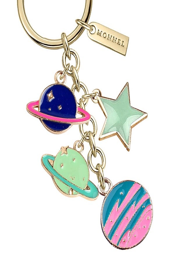 MONNEL Z621 Little Earth Saturn Uranus Planets Stars Charms Pendants Keyring Keychain with Velvet Bag for Women - Image 2