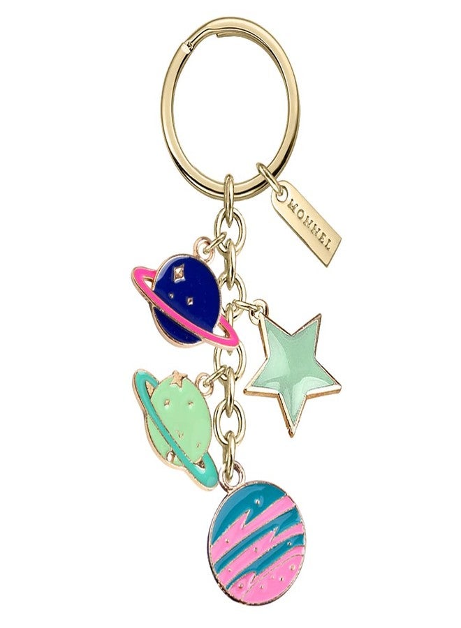 MONNEL Z621 Little Earth Saturn Uranus Planets Stars Charms Pendants Keyring Keychain with Velvet Bag for Women - Image 1