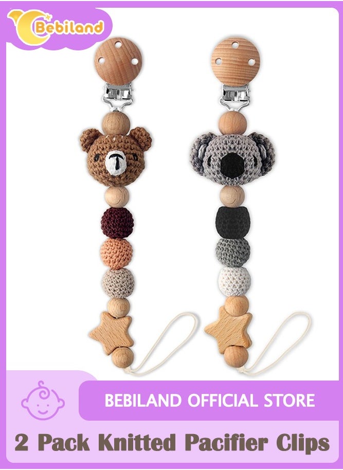 Bebiland 2 Pack Pacifier Clips for Boys and Girls, Koala & Bear Handmade Knitted Pacifier Holder Fits for Most Pacifier, Baby Teethers, Baby Shower and Baby Gift  - Image 1