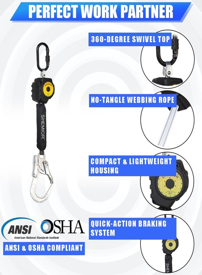 SHEMIOR 6FT Self Retracting Lifeline, Swivel Top Lightweight Housing Shemior Web SRL ANSI Self Retractable Safety Lanyard, Fall Arrest Protection Gear for Roofing Construction, Rebar Hook - Image 2