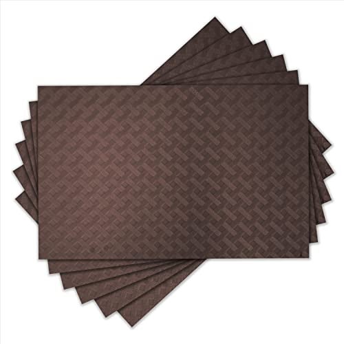 ElastPro Placemat Set of 6 Heat-Resistant Place Mats Stain Resistant Washable, Dining Table and Fridge Mat (Diagonal Pattern, Coffee Brown) - Image 1