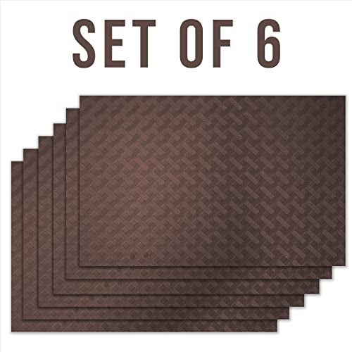 ElastPro Placemat Set of 6 Heat-Resistant Place Mats Stain Resistant Washable, Dining Table and Fridge Mat (Diagonal Pattern, Coffee Brown) - Image 2
