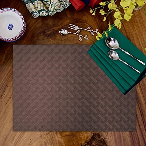 ElastPro Placemat Set of 6 Heat-Resistant Place Mats Stain Resistant Washable, Dining Table and Fridge Mat (Diagonal Pattern, Coffee Brown) - Image 4
