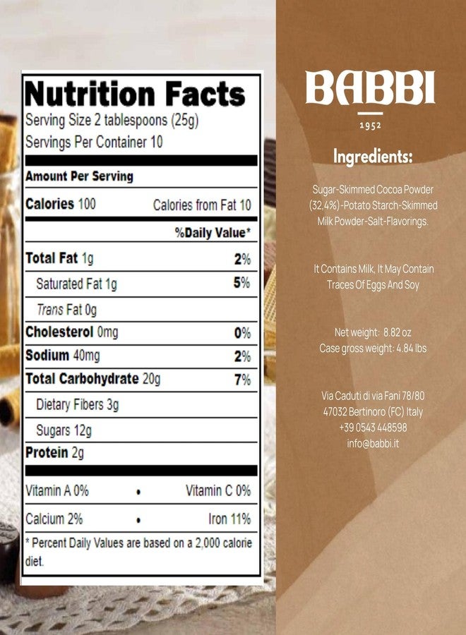 Goodscious Babbi Dark Hot Chocolate Mix - Fondente Black Cocoa Powder Drink MIx - Hot Cocoa Mix from Italy - Hot Chocolate Powder - Gluten Free Dark Cocoa Powder - Premium Italian Dark Chocolate Powder (8.8 oz) - Image 2