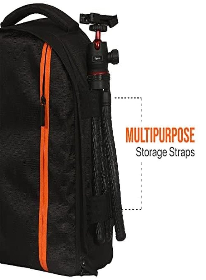 Dyazo Water Resistant Camera Backpack with Extra Front Pocket Photographers Bag with Rain Cover Tripod Holder Compatible for Sony Nikon Canon Panasonic DSLR (Black & Orange) - Image 2