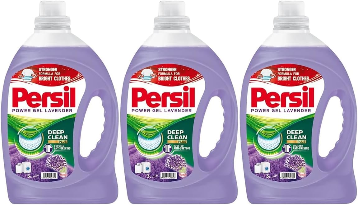 Persil Power Gel Lavender Liquid Laundry Detergent, 9 Litres (3LX3 Pack) - Deep Clean Technology