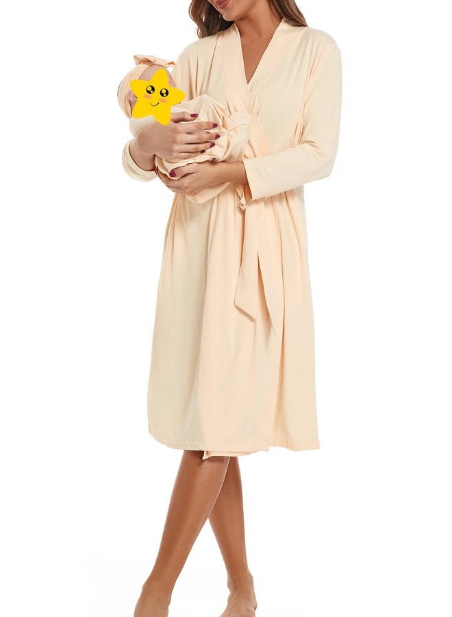 SUFEINI Maternity Robe with Matching Swaddle Blanket Set, Maternity Mommy Bathrobe Postpartum Robe Labor Gown, Aosa F06, M - Image 2