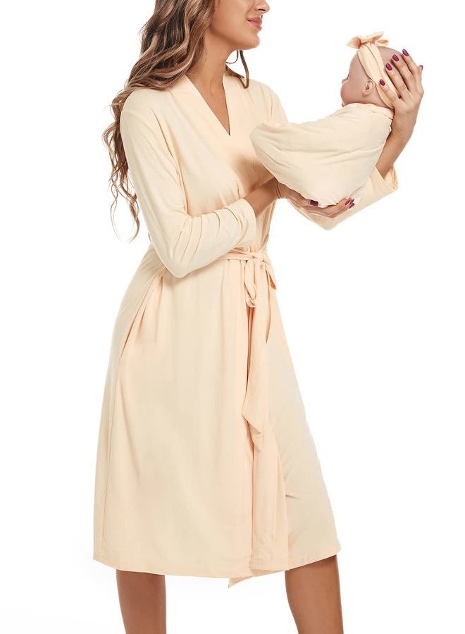 SUFEINI Maternity Robe with Matching Swaddle Blanket Set, Maternity Mommy Bathrobe Postpartum Robe Labor Gown, Aosa F06, M - Image 3