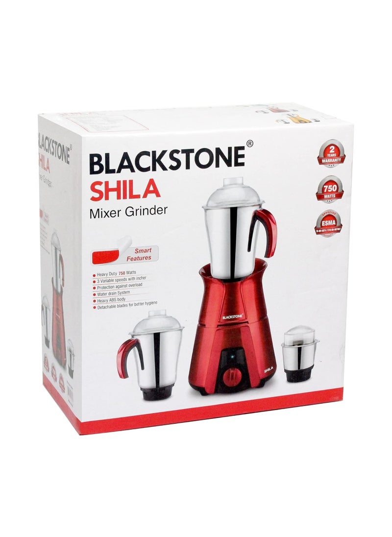 BLACKSTONE - Mixer Grinder Food Processor Grinder with 750 watts Powerful Blender Multifunction Kitchen Mixer Grinder Shila Red - Image 1