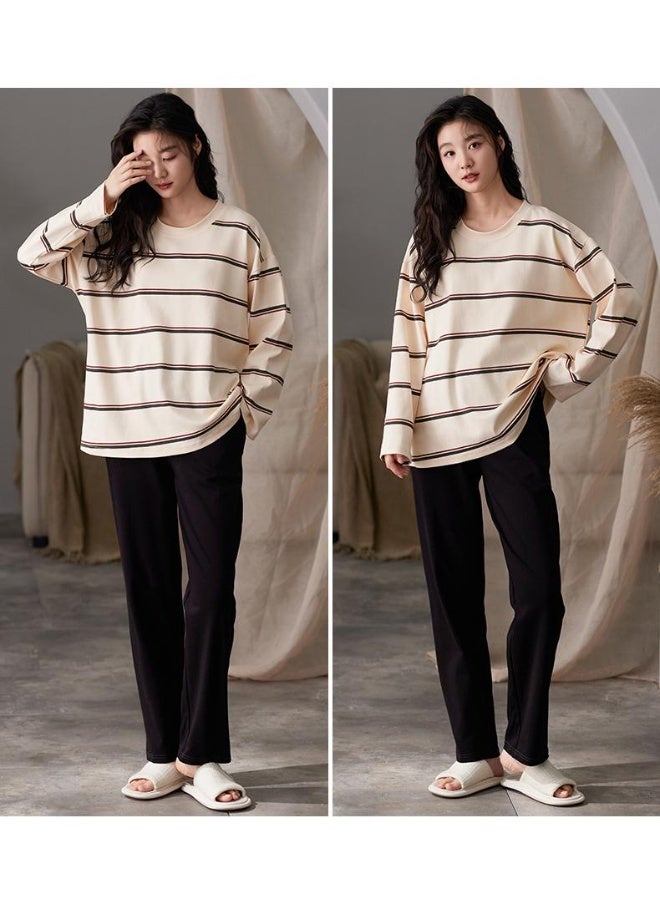 Couple Pajamas - Spring And Autumn Simple And Fashionable Cotton-like Long-sleeved Ones That Can Be Worn Outside  Sporty Style  Men's And Women's Fall And Winter Home Wear Sets - Image 2