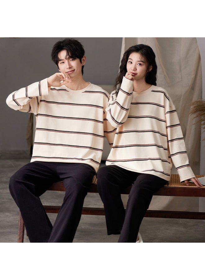 Couple Pajamas - Spring And Autumn Simple And Fashionable Cotton-like Long-sleeved Ones That Can Be Worn Outside  Sporty Style  Men's And Women's Fall And Winter Home Wear Sets - Image 1