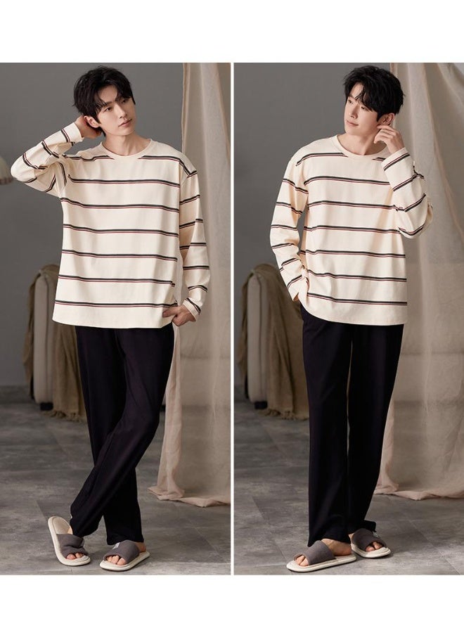 Couple Pajamas - Spring And Autumn Simple And Fashionable Cotton-like Long-sleeved Ones That Can Be Worn Outside  Sporty Style  Men's And Women's Fall And Winter Home Wear Sets - Image 3