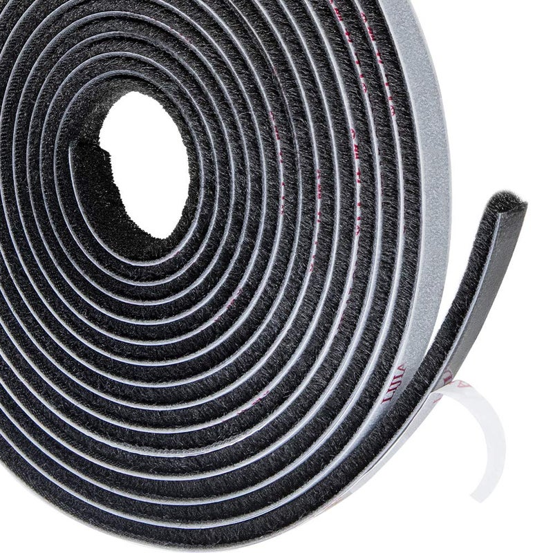 TORRAMI Adhesive Brush Seal Weather Stripping 1132 inch x 316 inch x 16 ft Dustproof Soundproof Windproof for Windows Bottom and FrameSliding Doors FrameWardrobe Black