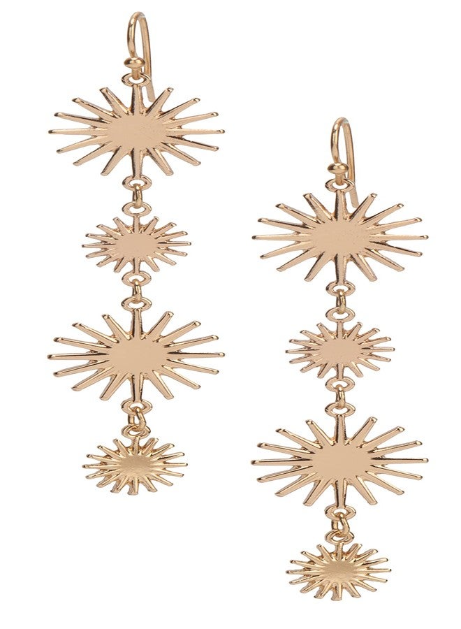 SPUNKYsoul Gold Long Light Weight Gold Celestial Starburst Sunburst Drop Dangle Earrings For Women (Starburst) - Image 1