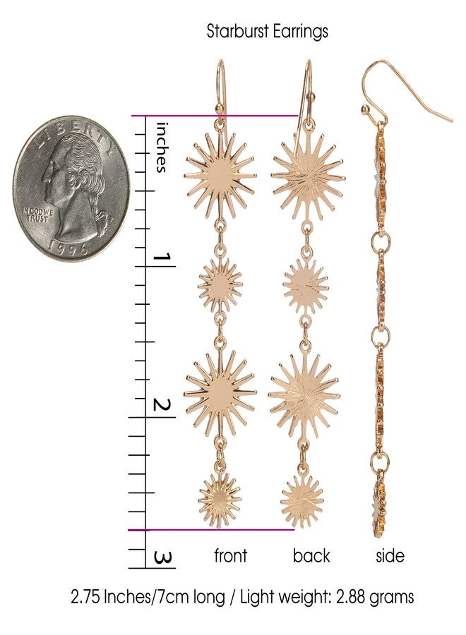 SPUNKYsoul Gold Long Light Weight Gold Celestial Starburst Sunburst Drop Dangle Earrings For Women (Starburst) - Image 3