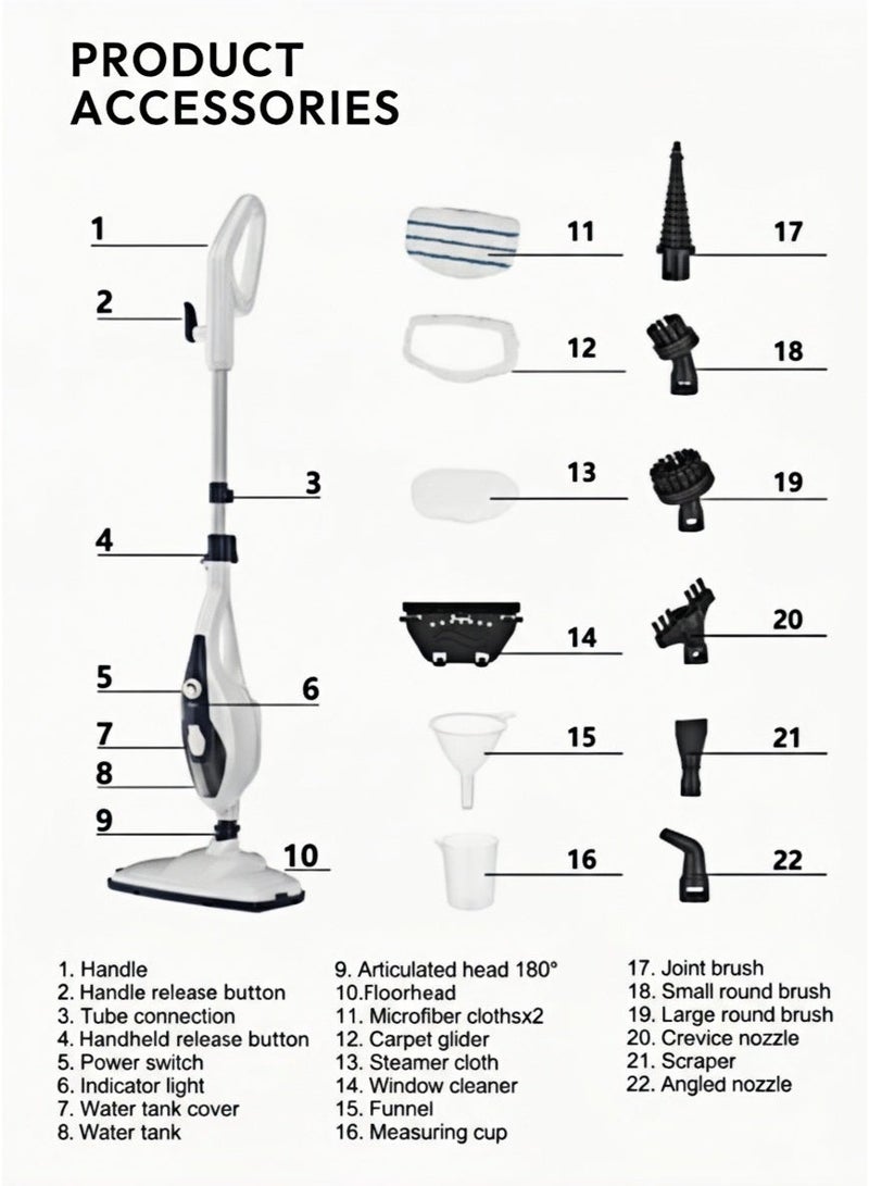 LumaBella 2000W Steam Mop, Steam Cleaner 150°C Fast Dry, 350ML Large Tank,  Multi-Purpose Steam Mop for Floor, Kitchen, Glass & Garment Steaming, 12 Accessories, Chemical-Free Sanitizing - Image 5