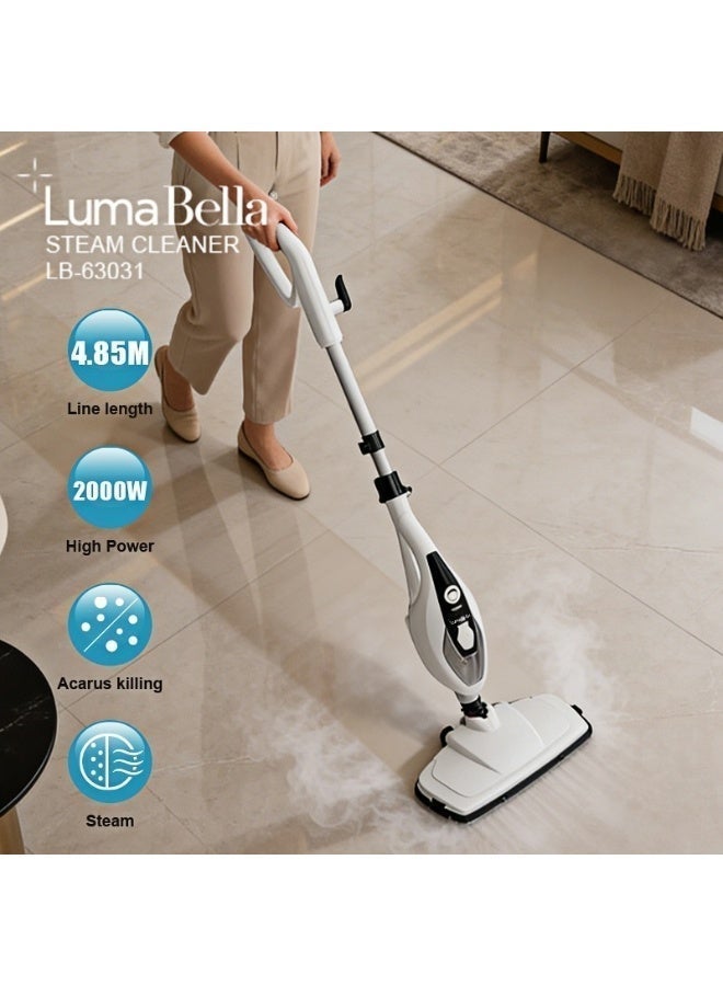 LumaBella 2000W Steam Mop, Steam Cleaner 150°C Fast Dry, 350ML Large Tank,  Multi-Purpose Steam Mop for Floor, Kitchen, Glass & Garment Steaming, 12 Accessories, Chemical-Free Sanitizing - Image 2
