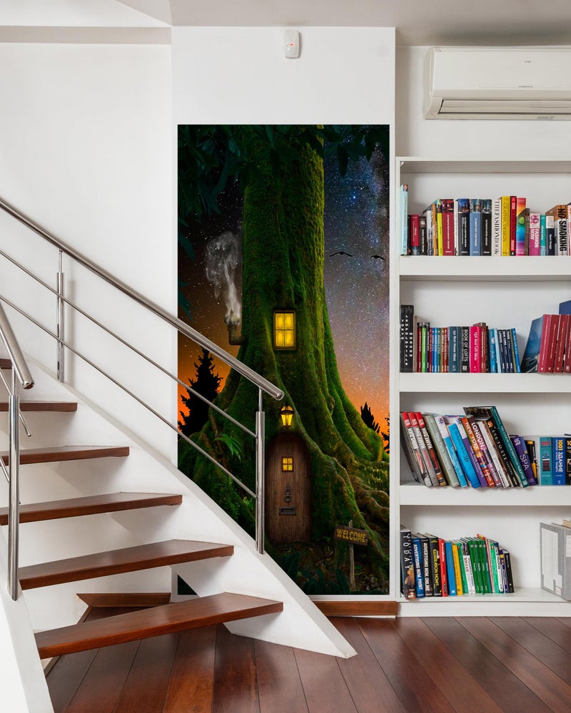 FLFK Door Sticker - Peel and Stick Tree House Door Wallpaper, Removable Self-Adhesive Mural, 30.3"W x 78.7"L, Set of 2 Sheets - Image 5