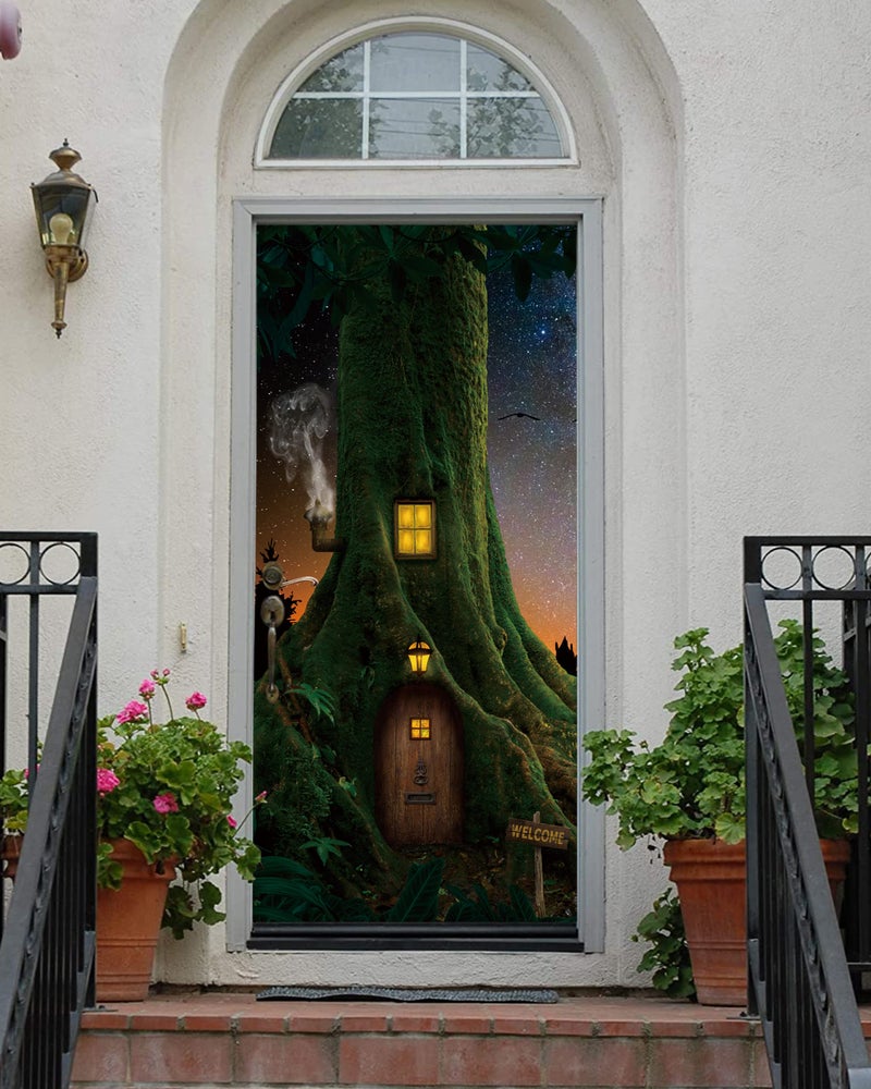 FLFK Door Sticker - Peel and Stick Tree House Door Wallpaper, Removable Self-Adhesive Mural, 30.3"W x 78.7"L, Set of 2 Sheets - Image 3