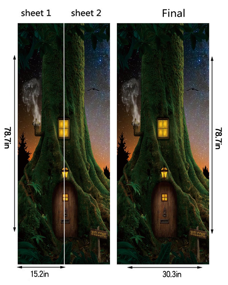 FLFK Door Sticker - Peel and Stick Tree House Door Wallpaper, Removable Self-Adhesive Mural, 30.3"W x 78.7"L, Set of 2 Sheets - Image 2