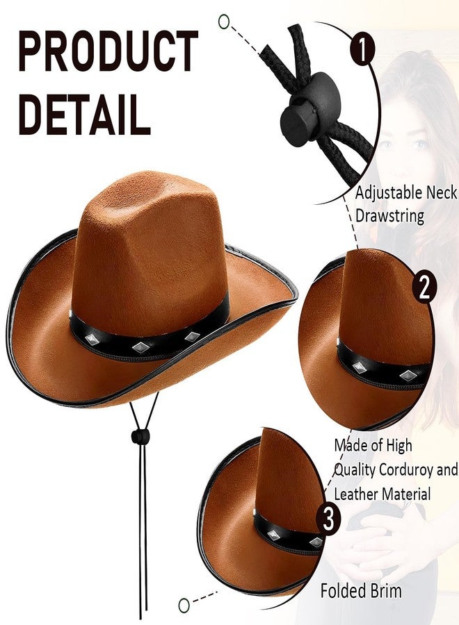 KisSealed 4 Pcs Classic Brown Cowboy Hat,Retro Western Hat Felt Cowgirl Hat with Chin Strap,Wide Brim Cowboy Hat for Men & Women - Image 3