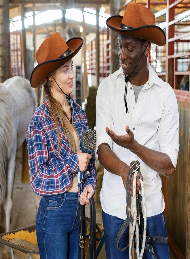 KisSealed 4 Pcs Classic Brown Cowboy Hat,Retro Western Hat Felt Cowgirl Hat with Chin Strap,Wide Brim Cowboy Hat for Men & Women - Image 5