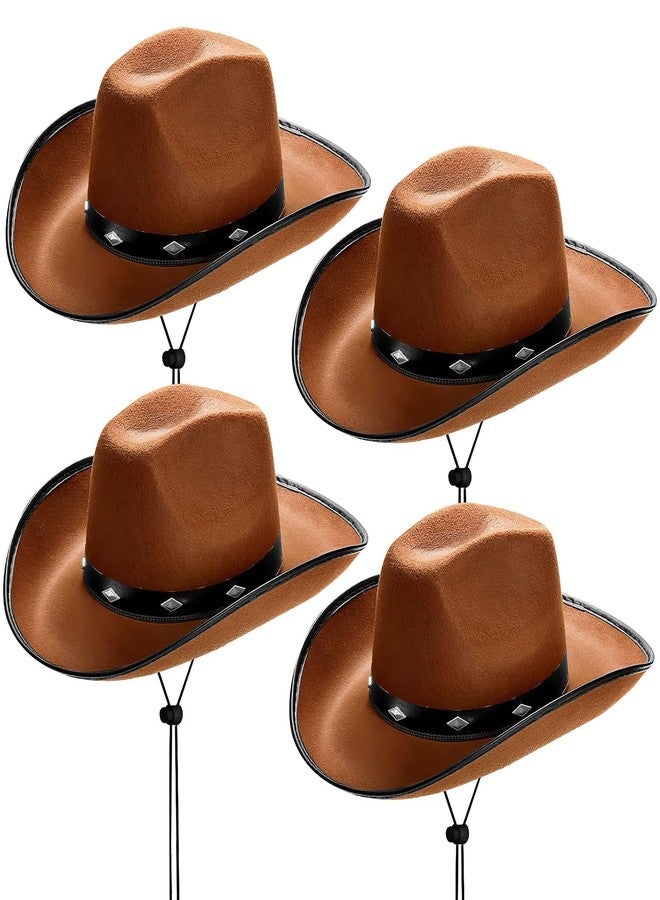 KisSealed 4 Pcs Classic Brown Cowboy Hat,Retro Western Hat Felt Cowgirl Hat with Chin Strap,Wide Brim Cowboy Hat for Men & Women - Image 1
