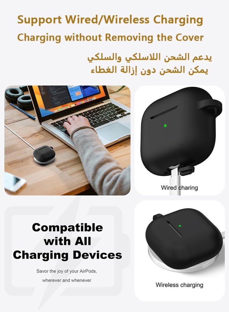 زَافِرَة جراب سماعه ايربودز 4 مع مجموعة تنظيف - كفر سماعات ايربودز 4 من السيليكون الناعم مزود بسلسلة مفاتيح، يضمن حماية شاملة كاملة، متوافق مع Apple Airpods 4th Generation، باللون الأسود - Image 3