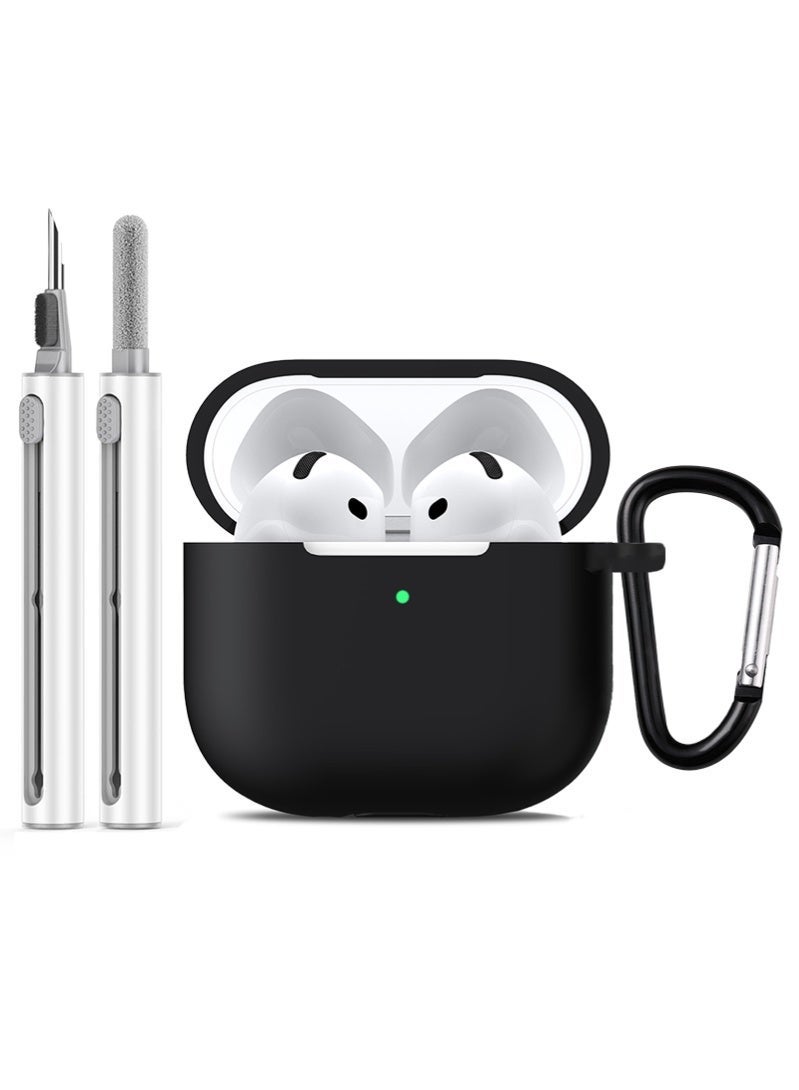 زَافِرَة جراب سماعه ايربودز 4 مع مجموعة تنظيف - كفر سماعات ايربودز 4 من السيليكون الناعم مزود بسلسلة مفاتيح، يضمن حماية شاملة كاملة، متوافق مع Apple Airpods 4th Generation، باللون الأسود - Image 1