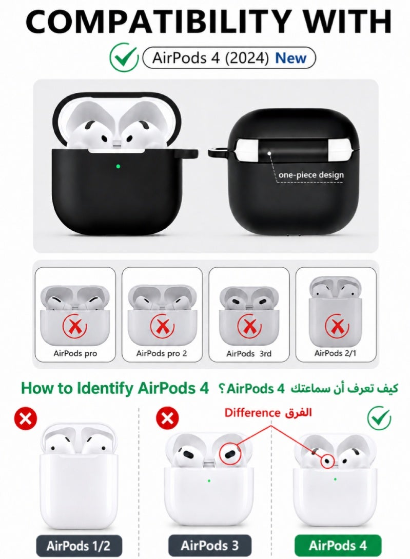ZAFRA Airpods 4 Case Cover with Cleaning Kit, Soft Silicone Cover with Keychain, Full Protective Case for Men Women, Compatible with Apple Airpods 4th Generation, Black - Image 2