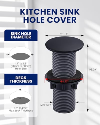 iVIGA Kitchen Sink Hole Cover,Faucet Hole Cover Stainless Steel,Wash Basin Sink Plug Tap Hole Plate Stopper Cover, Matte Black - Image 2