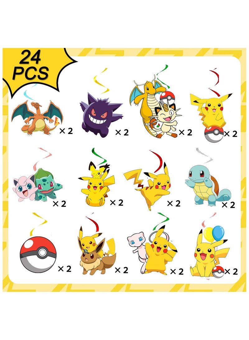 FRUITFUL PARTY 24 Pcs Pokemon Birthday Party Decoration Spiral Set - Pikachu Hanging Spiral, Pokemon Themed Hanging Spiral Suitable for Pikachu Birthday Decoration Supplies - Image 2