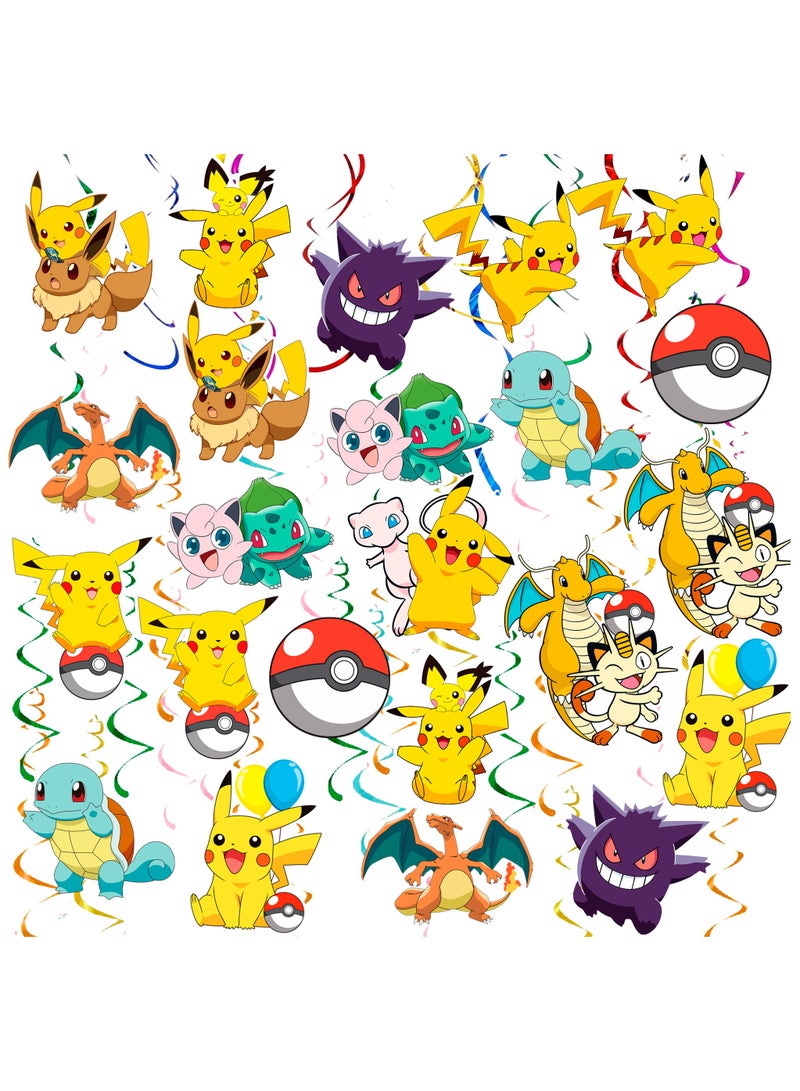 FRUITFUL PARTY 24 Pcs Pokemon Birthday Party Decoration Spiral Set - Pikachu Hanging Spiral, Pokemon Themed Hanging Spiral Suitable for Pikachu Birthday Decoration Supplies - Image 1