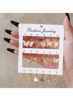 Huitich Elegant Gold Colour Tone Dangle Earrings Set - 9 Pairs with Butterfly & Heart Motifs  - Image 3