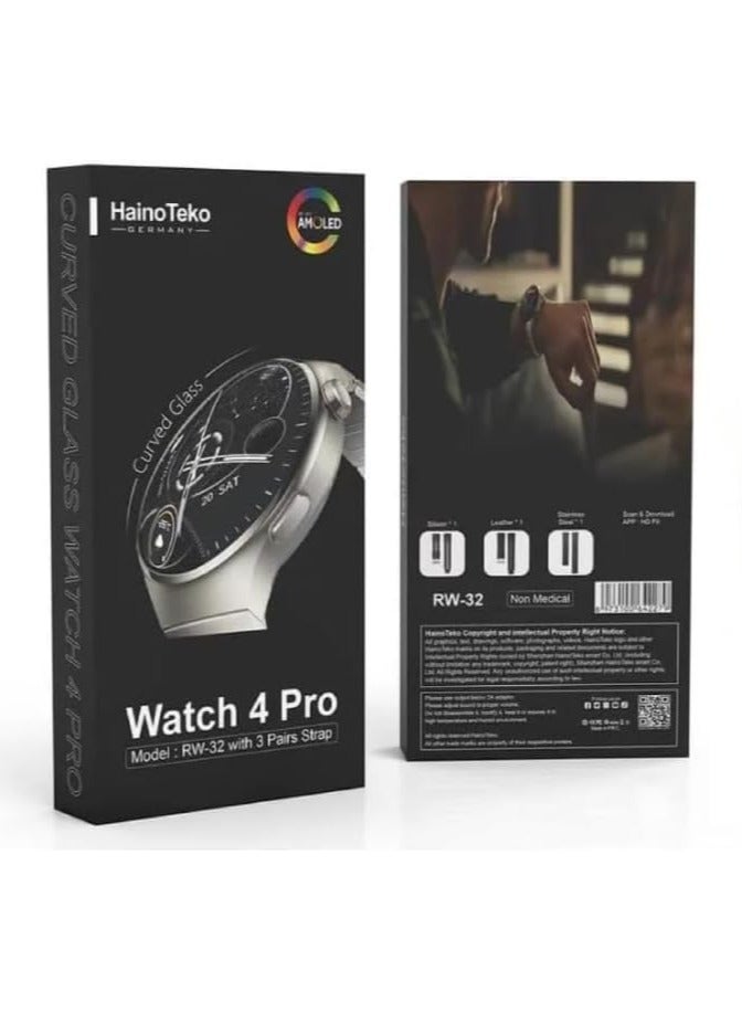 Haino Teko RW-32 Watch 4 Pro CURVED Glass smartwatches with 3 pair straps - Image 1