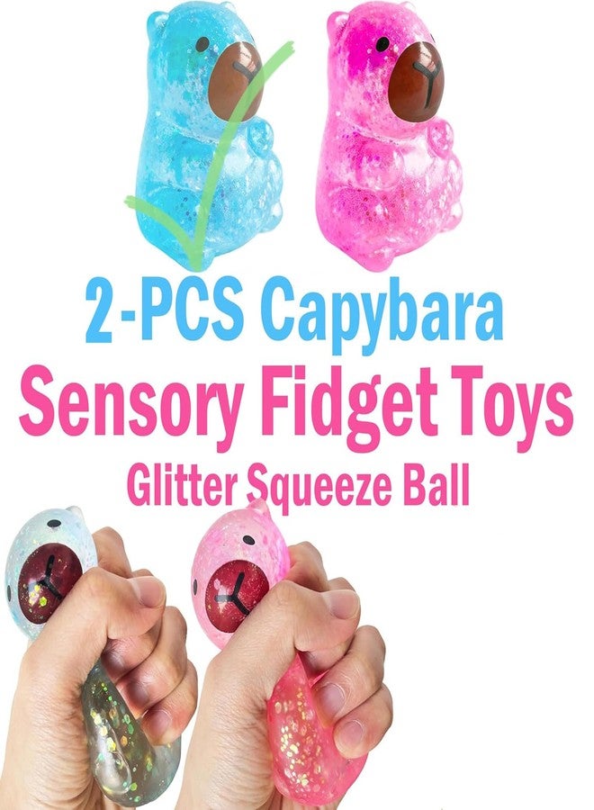 ZRW Capybara Squishy Glitter, Sparkly Capybara Squishy for Adults,Soft Squeeze Decompression Dough for Anxiety Relief Fidget, Kids Easter Basket Stuffers(Pink+Blue) - Image 3