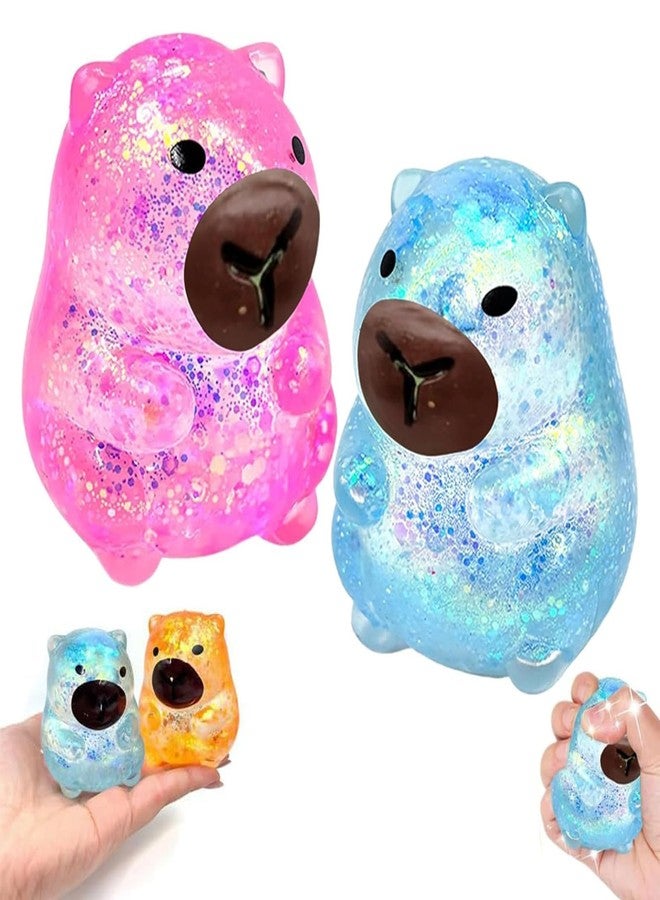 ZRW Capybara Squishy Glitter, Sparkly Capybara Squishy for Adults,Soft Squeeze Decompression Dough for Anxiety Relief Fidget, Kids Easter Basket Stuffers(Pink+Blue) - Image 1