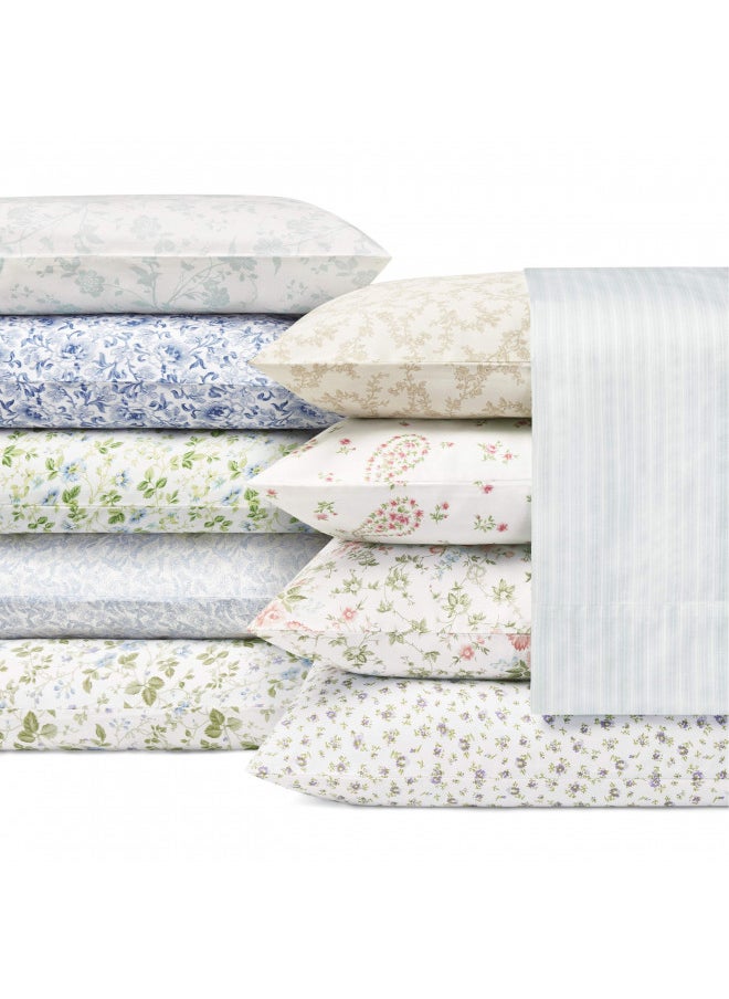 LAURA ASHLEY - Laura Ashley Home - Twin Sheets, Soft Sateen Cotton Bedding Set - Sleek, Smooth, & Breathable Home Decor (Blossoming Blue, 3 pcs,Twin) - Image 1