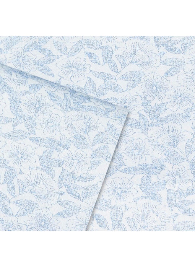 LAURA ASHLEY - Laura Ashley Home - Twin Sheets, Soft Sateen Cotton Bedding Set - Sleek, Smooth, & Breathable Home Decor (Blossoming Blue, 3 pcs,Twin) - Image 1
