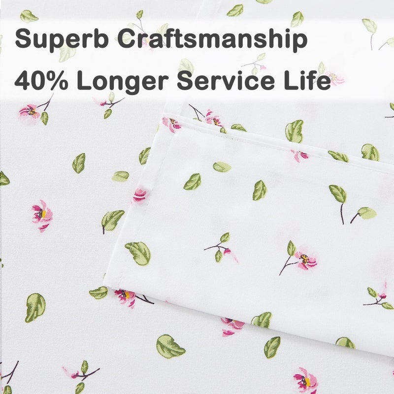 Mooreeke King Sheets Set - 4 Pieces Soft Breathable Polyester Bed Sheet Set - Pink Flower Green Leaf Pattern Sheet Set - Deep Pocket Non-Slip Floral Printed Fitted Sheet Included for All Season - Image 4