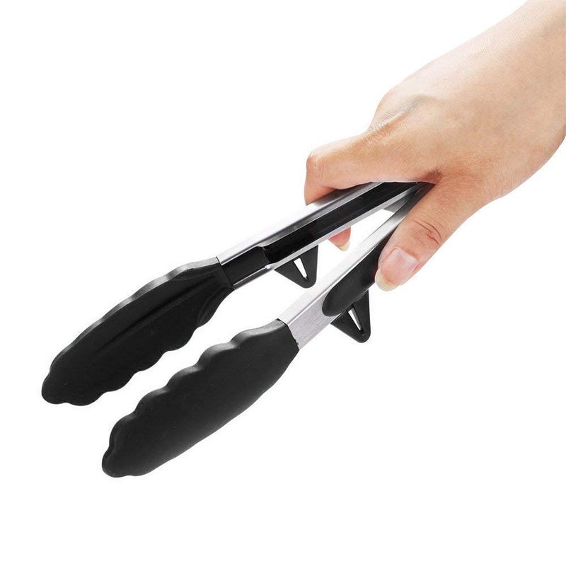 Baskety Tongs NonStick Stainless Steel Silicone Kitchen Food Cooking Tongs 12 Inch Black - Image 1