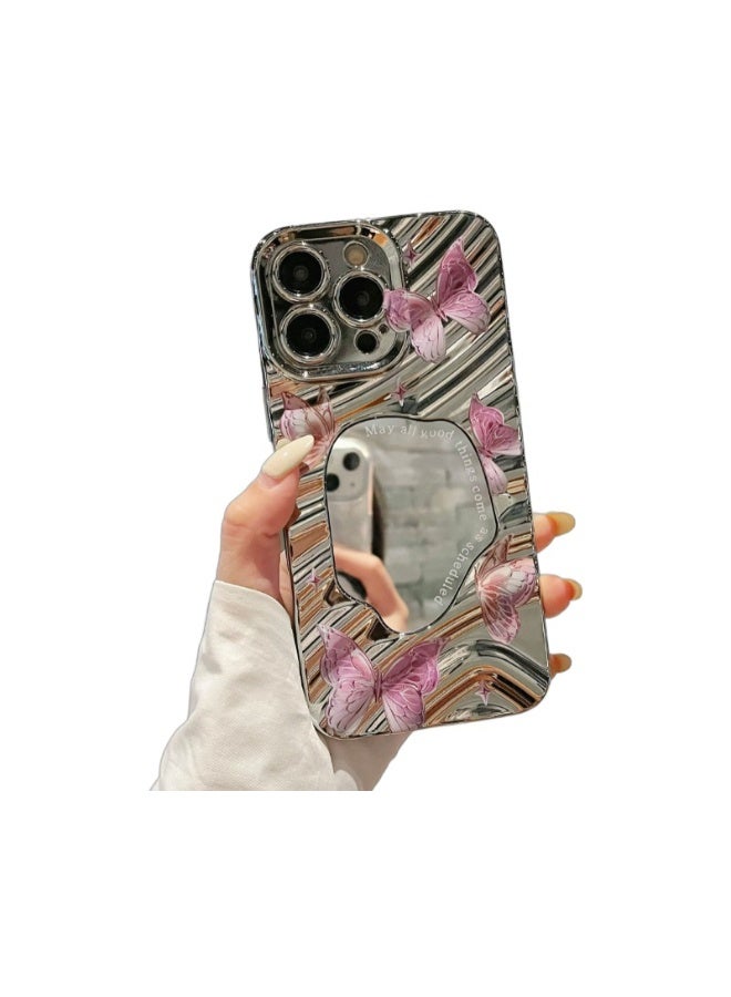 NIBEMINENT Wavy Mirror Protective TPU Case Cover For iPhone 14 Plus, Purple Butterfly - Image 2