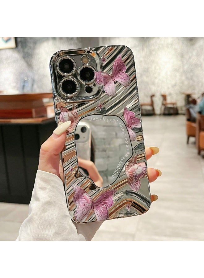 NIBEMINENT Wavy Mirror Protective TPU Case Cover For iPhone 14 Plus, Purple Butterfly - Image 1