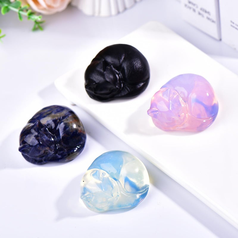 Ytbeoxk 2.1 Inch Opal Cat Crystal Statue, Healing Crystal Sleeping Cat Gemstones Decorations, Lucky Cute Kitten Figurines, White Cat Gift Home Office Desk Decor for Women and Men - Image 5