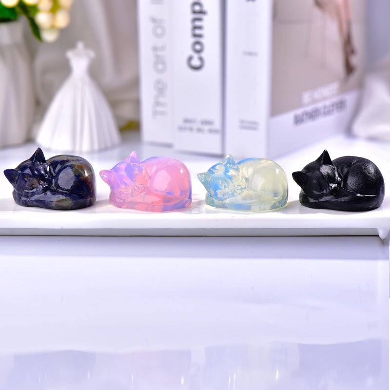 Ytbeoxk 2.1 Inch Opal Cat Crystal Statue, Healing Crystal Sleeping Cat Gemstones Decorations, Lucky Cute Kitten Figurines, White Cat Gift Home Office Desk Decor for Women and Men - Image 4