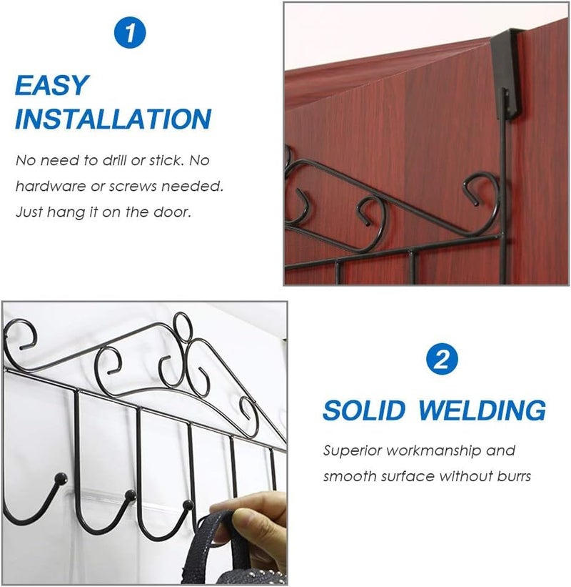 7 Hooks Black Metal Hanging Storage Over The Door HooksStainless Steel Closet Hanger Rack Organizer for CoatsHatsRobesPursesScarvesClothesJacketsBeltTowelHome Office Cabinet Gift Use - Image 3
